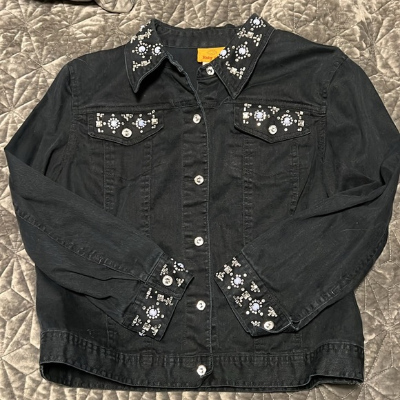 Ruby Rd Black Rhinestone Embellished Jean Jacket - Picture 4 of 13